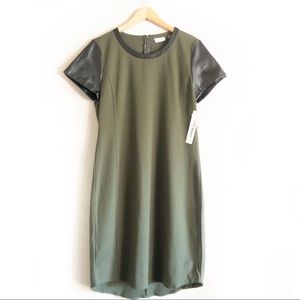 NWT Sheath Dress | NWT DKNY Olive w Faux Leather
